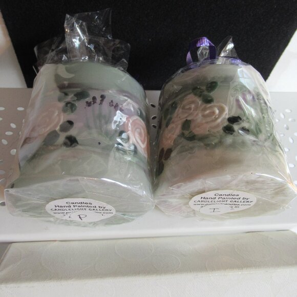 Stylized flowers, 3" Pillar Candle, Hand Painted, Nature, Codes P, I - Picture 2 of 4